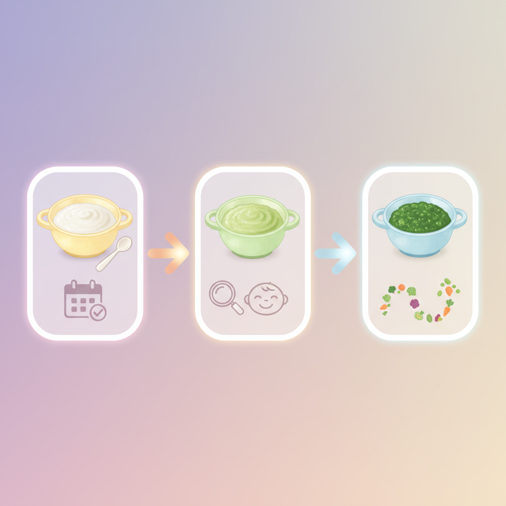 A small bowl of creamy rice cereal for a baby, with a baby spoon next to it