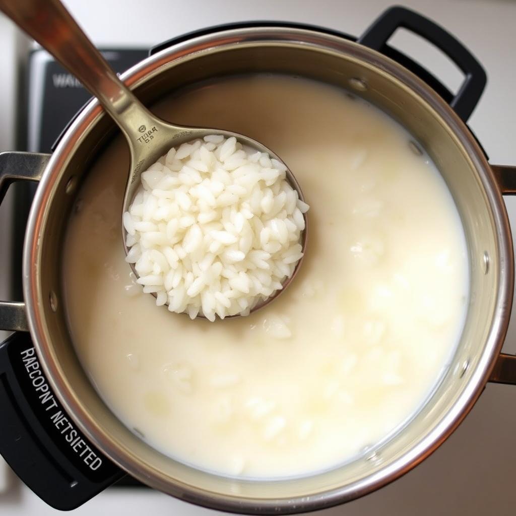불린 쌀과 냄비로 쌀미음을 만드는 이유식 조리 과정을 보여주는 모습