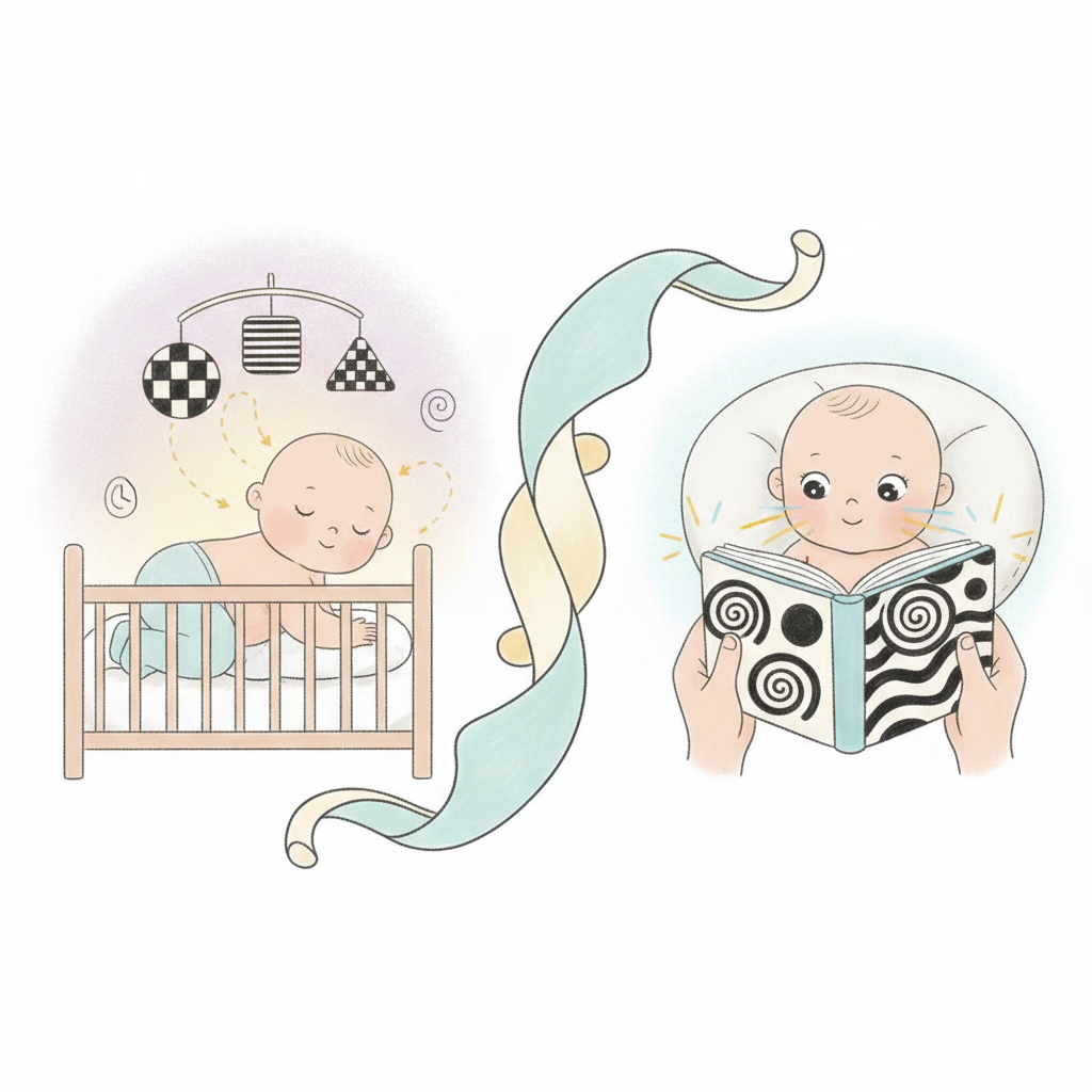 a 5-month-old baby reaching for a soft stacking ring toy