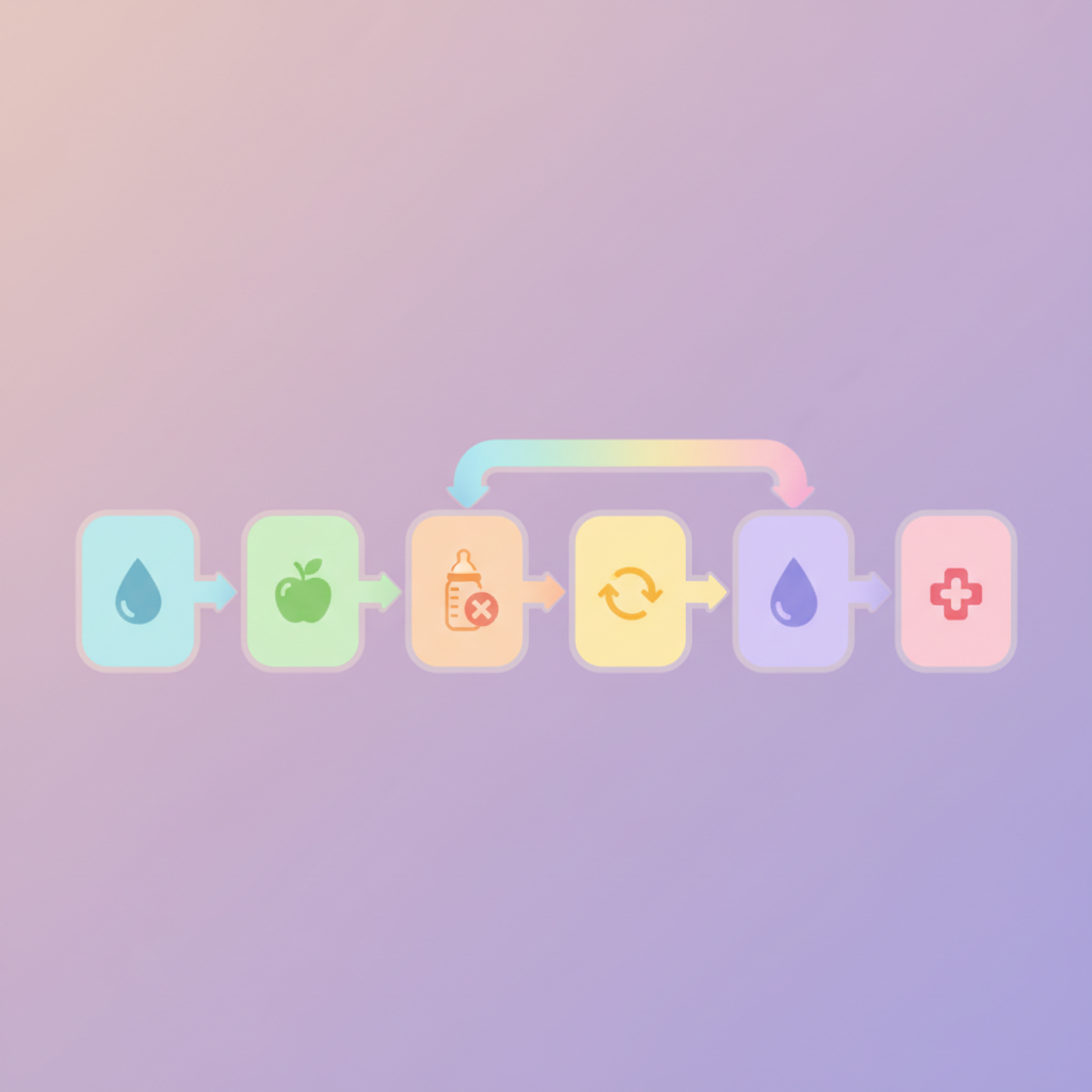 A confused baby looking at their diaper