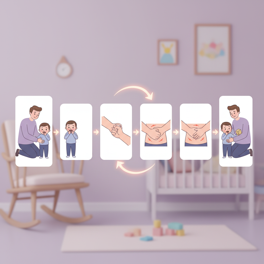 A cartoon illustration demonstrating the proper back blows and chest thrusts for infant choking
