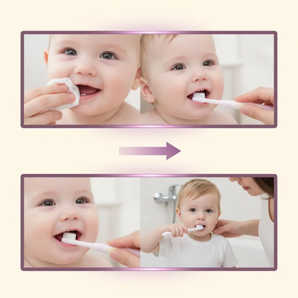 A parent gently wiping a baby's gums with a soft, clean gauze pad wrapped around their finger.