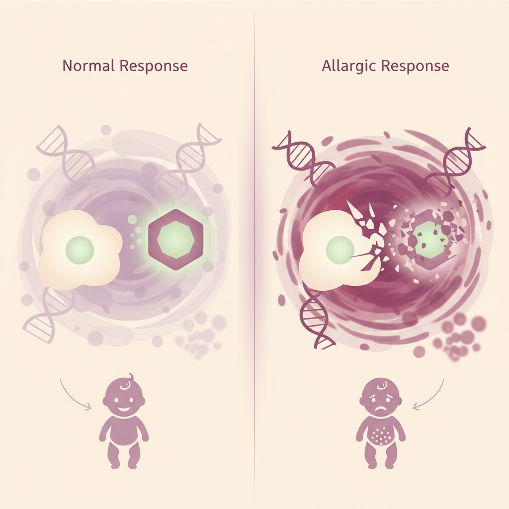 아기가 음식 알레르기로 힘들어하는 모습을 걱정스럽게 바라보는 부모