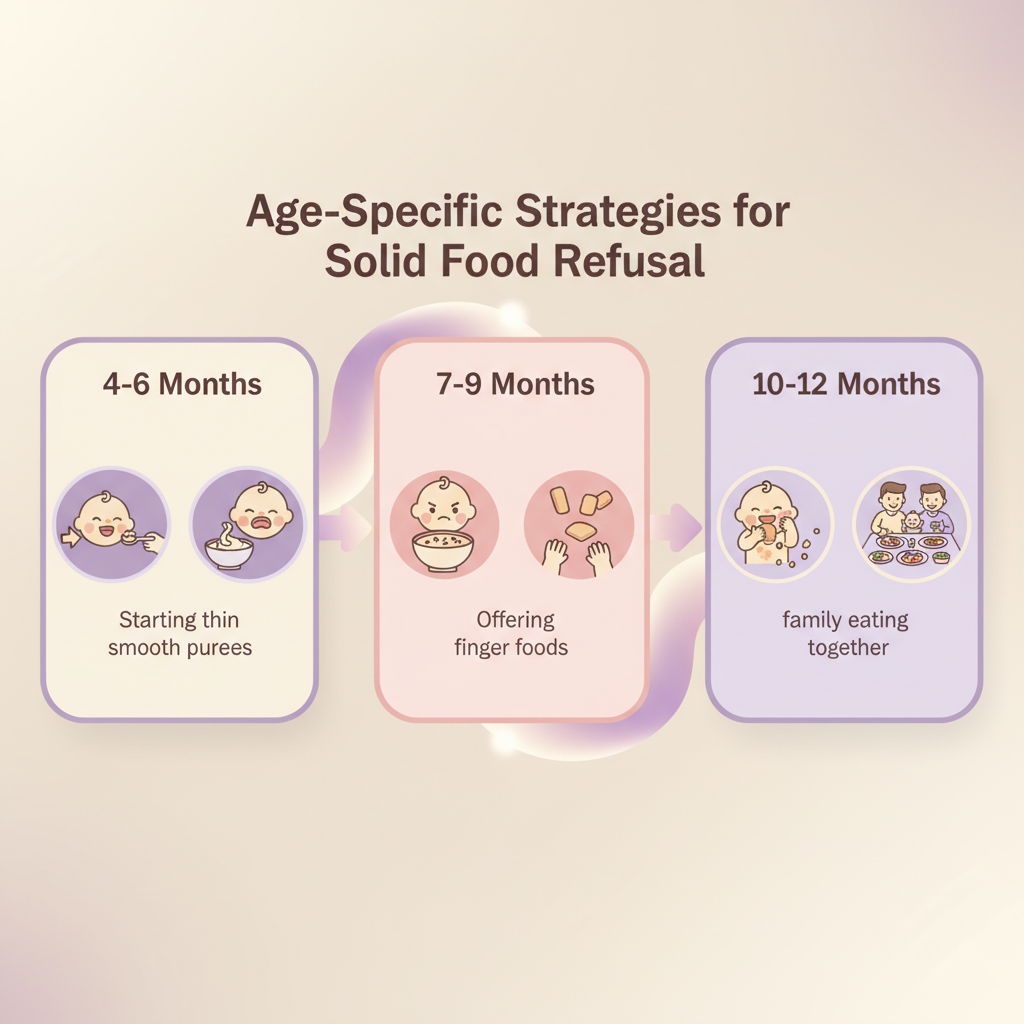 A calendar showing various baby milestones and feeding schedules, with different colored markers indicating common periods for teething, growth spurts, and feeding changes.