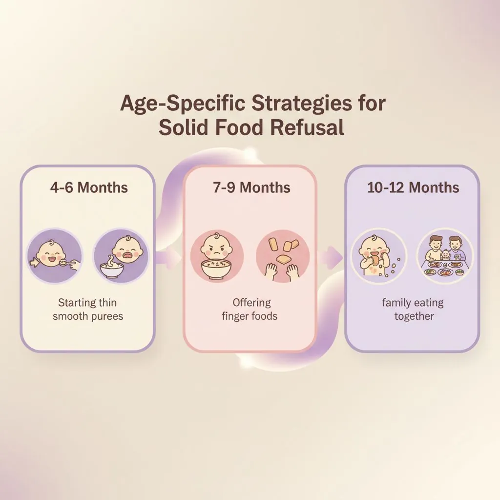 A calendar showing various baby milestones and feeding schedules, with different colored markers indicating common periods for teething, growth spurts, and feeding changes.
