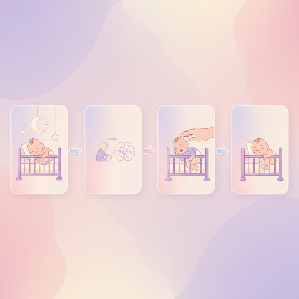 A tired parent gently rocking a crying baby in a dimly lit nursery