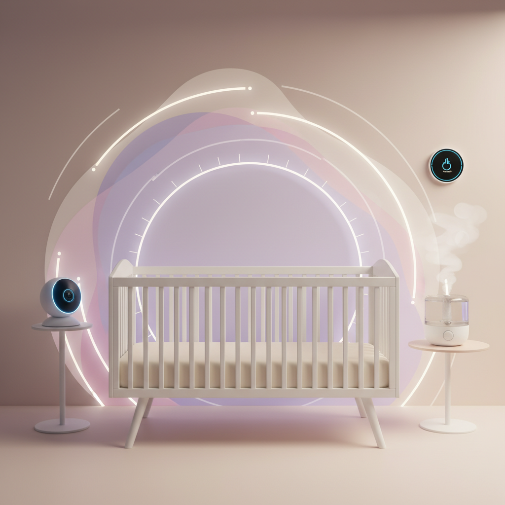 A baby sleeping safely in a crib, on their back, with no loose blankets or toys.