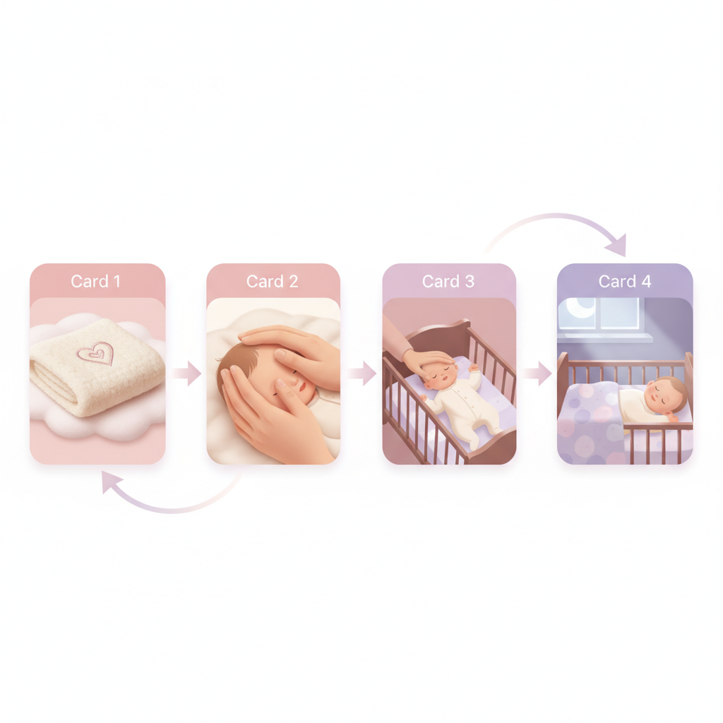 A parent gently rocking their baby in a dimly lit room as part of a bedtime routine.