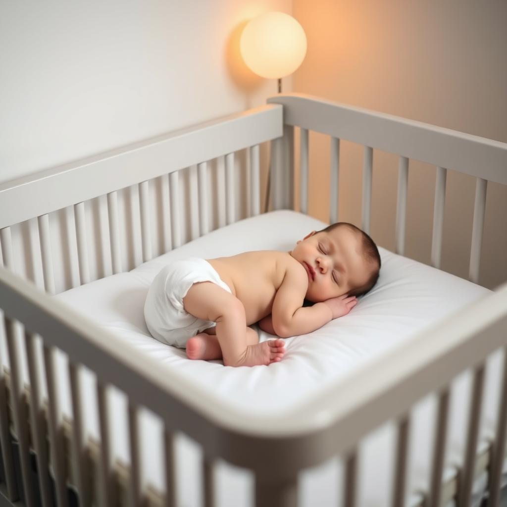 아기 침대에서 평화롭게 잠들어 있는 아기의 모습