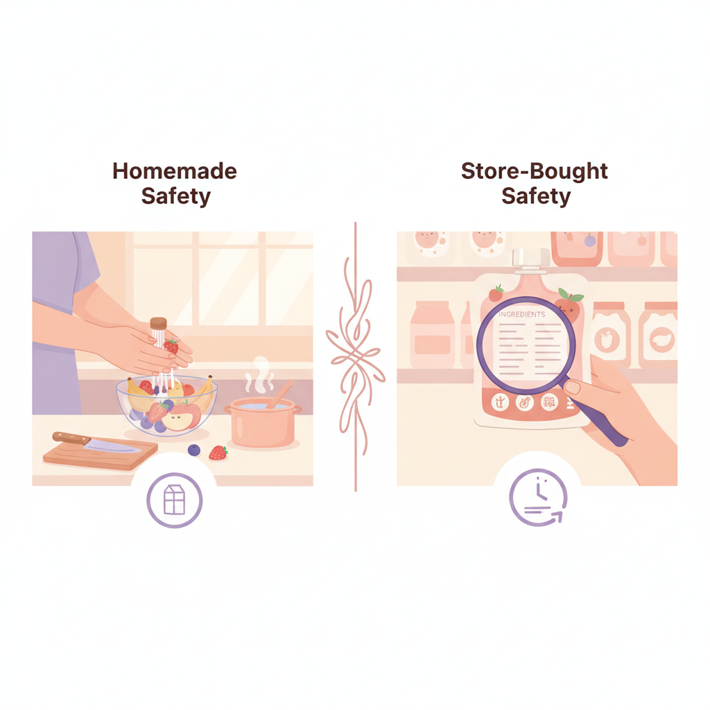 a parent gently supervising a baby eating a snack, with safety in mind