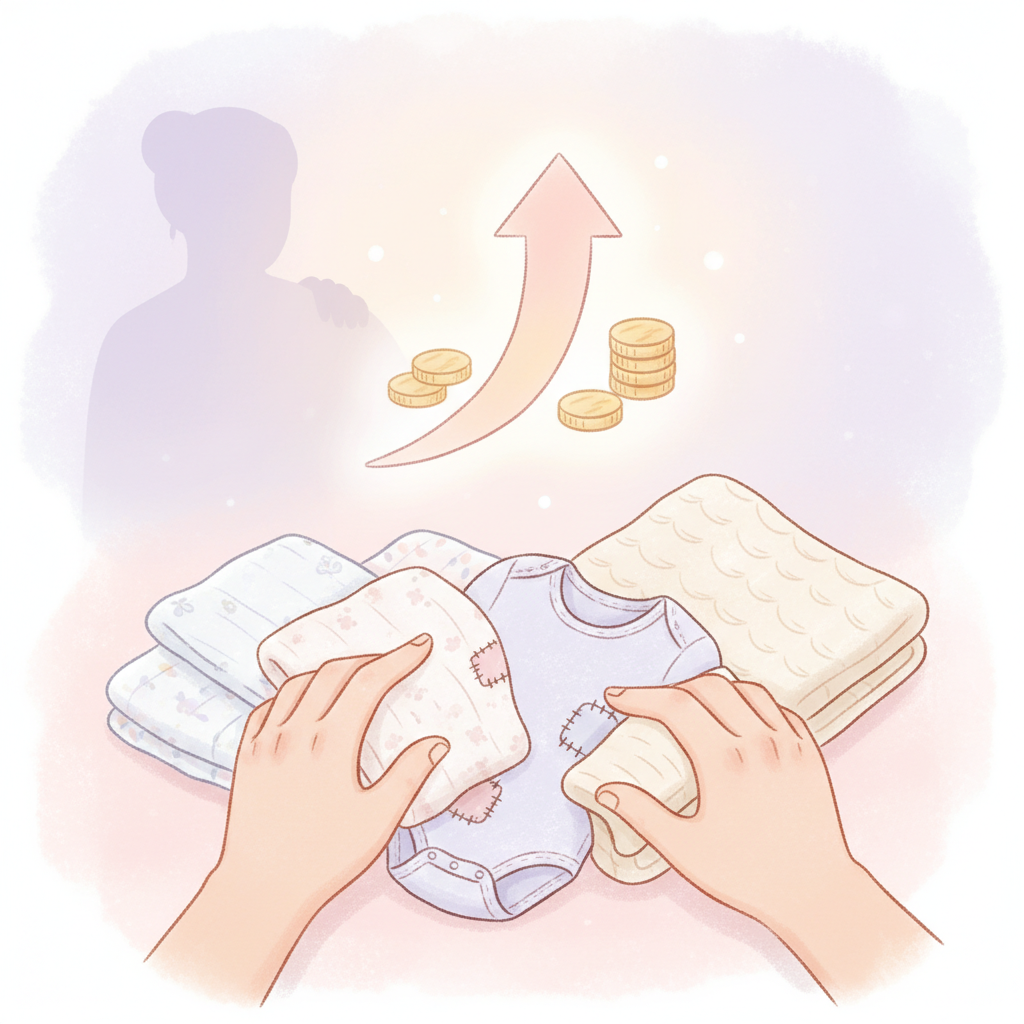 A happy new parent holding their baby, smiling warmly