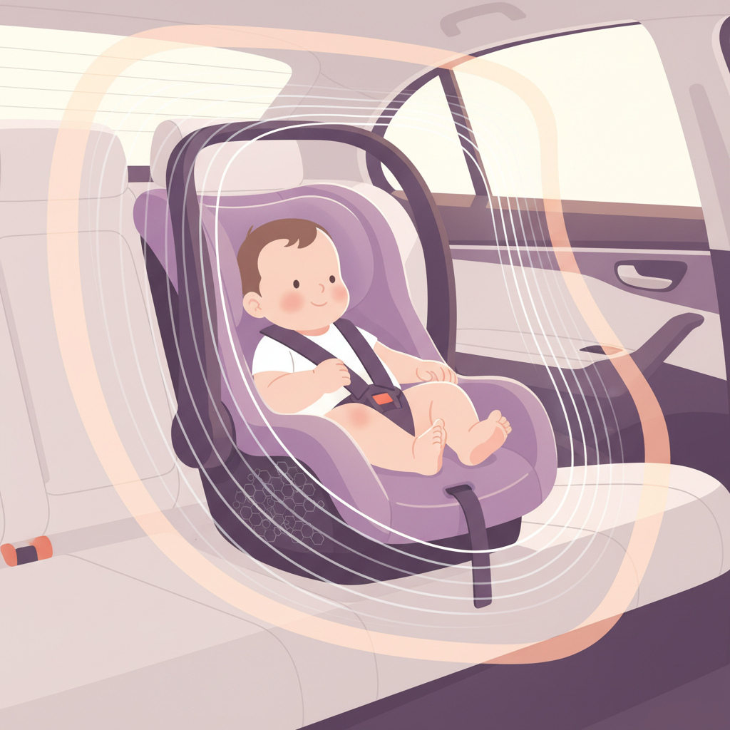 various types of car seats arranged by age group: infant carrier, convertible, booster