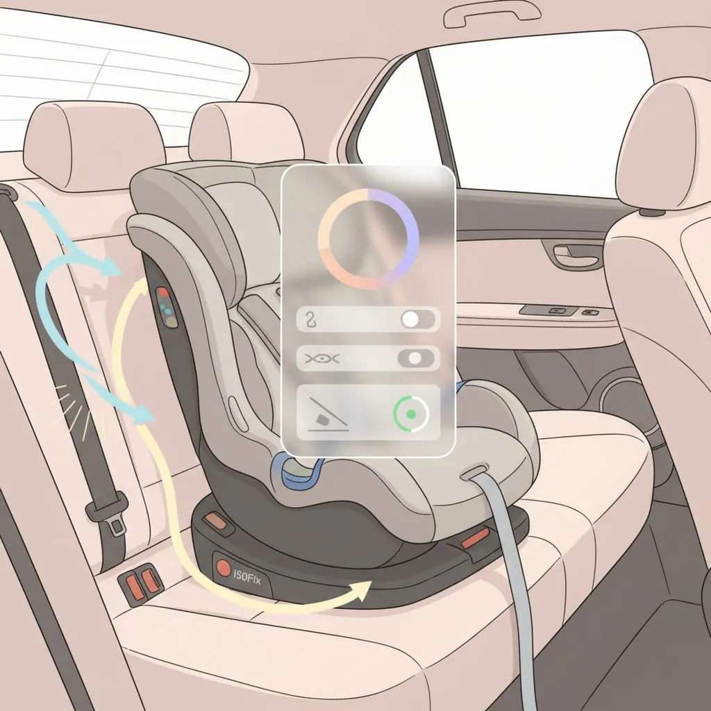 a parent installing a car seat with ISOFIX