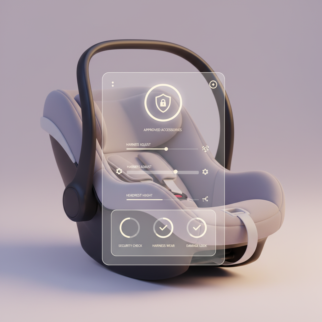 a happy family getting out of a car, baby in a car seat in the background