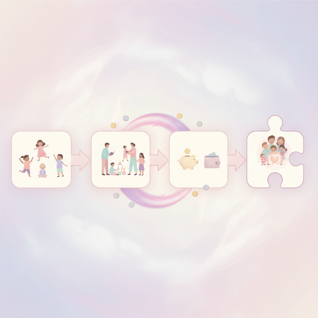 A thoughtful parent looking at different childcare options on a tablet