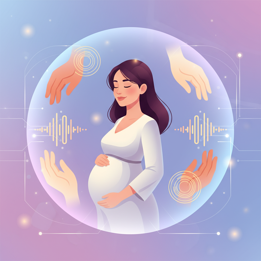 A happy pregnant couple laughing together