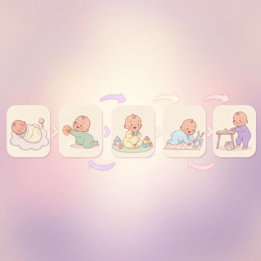a happy baby playing with a soft toy, symbolizing early development