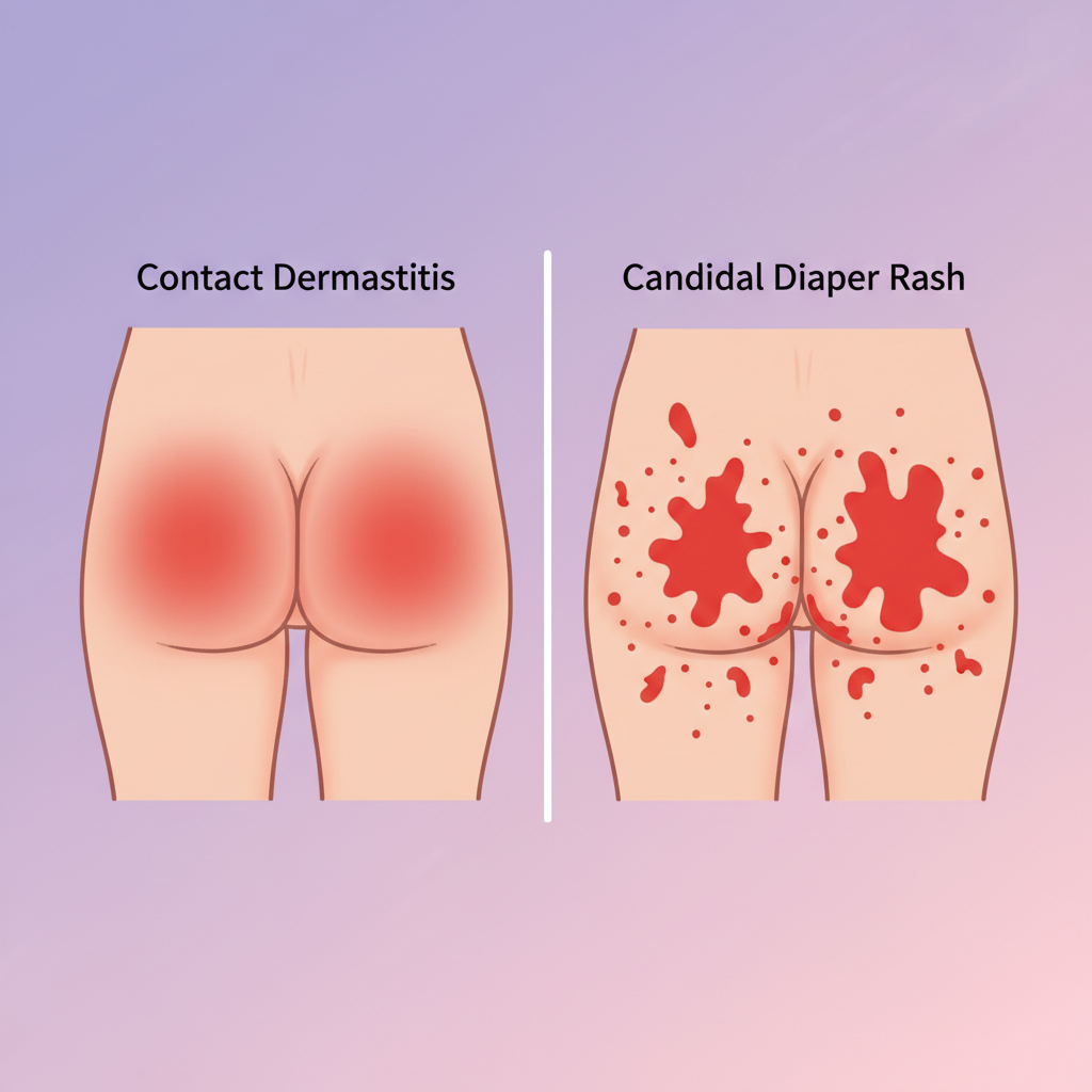 A happy baby in a clean, dry diaper, smiling. The background is bright and airy, suggesting good hygiene.