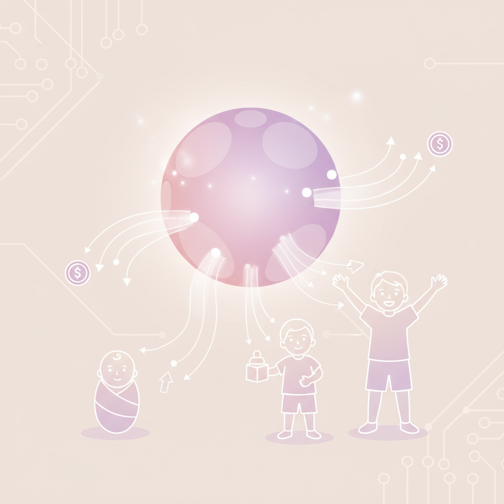 A person's hands holding a tablet displaying a complex flowchart of government support programs, with simplified steps highlighted.
