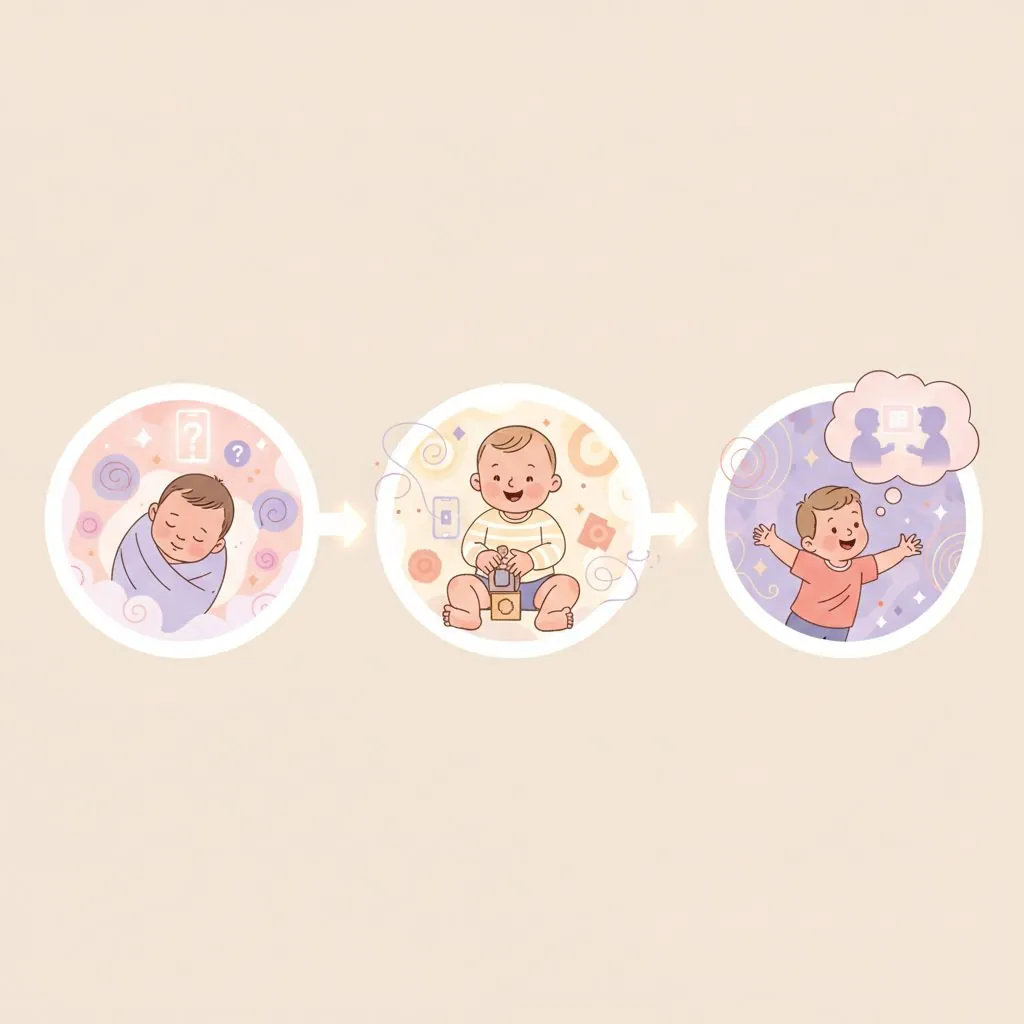 A tired mother holding a crying baby while looking at her smartphone, illustrating the common dilemma parents face with screen time.