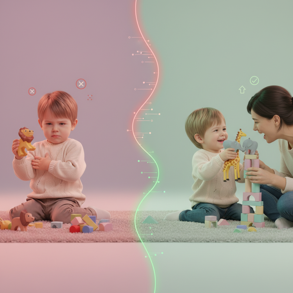 A parent and child walking hand-in-hand in a park, with other children playing in the background, implying exploration and social opportunities.