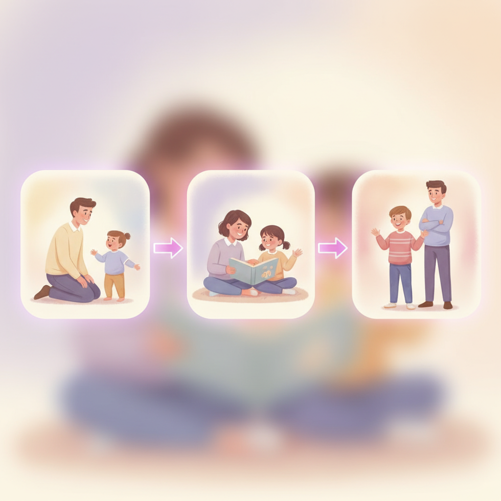 A parent and toddler laughing together while playing with blocks, showing joyful interaction.