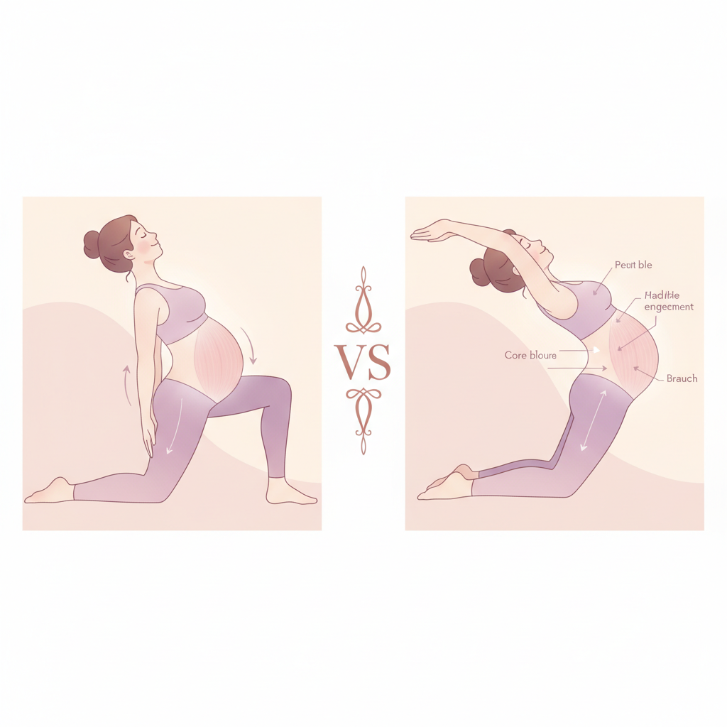 A pregnant woman demonstrating a gentle pelvic tilt exercise on a yoga mat
