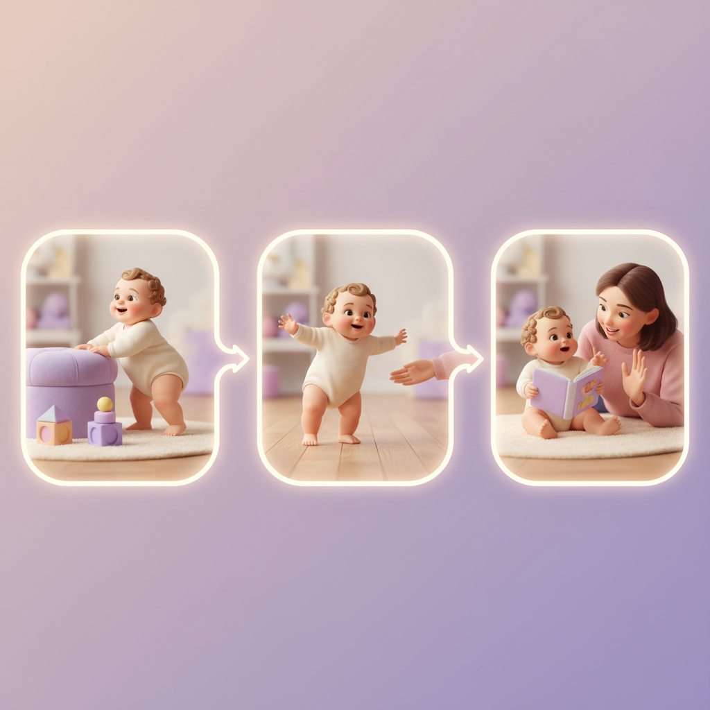 A parent gently playing with their baby on a colorful mat, encouraging reaching for a soft toy