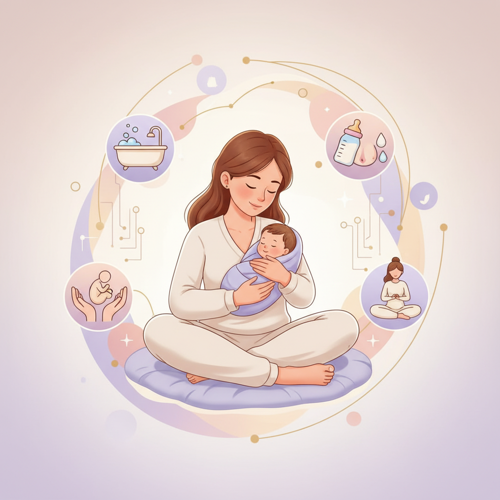 A couple reviewing a contract on a tablet, with a baby bottle and pacifier nearby, representing smart decision-making.