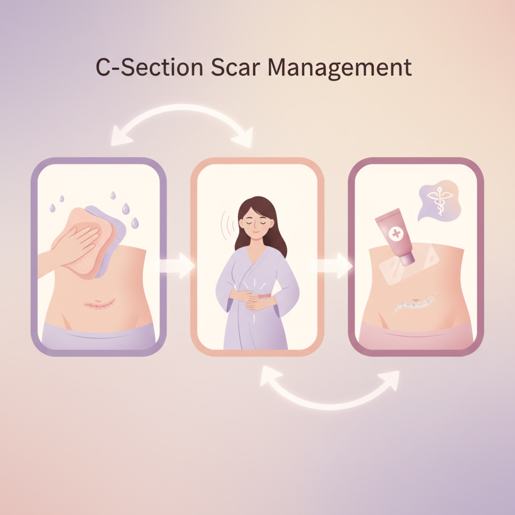 A mother doing gentle postpartum stretches on a yoga mat with a baby playing nearby.