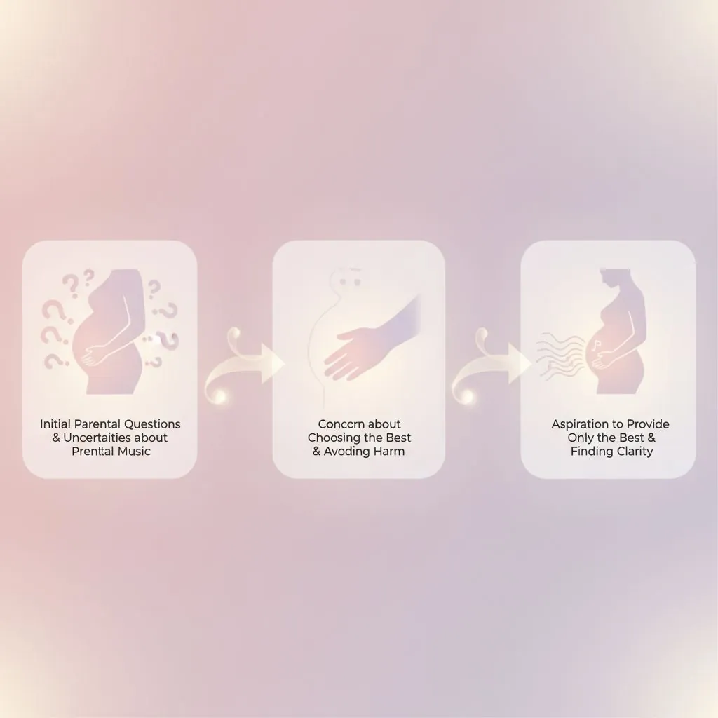 A pregnant woman gently touching her belly, listening to soft music through headphones, with a serene expression.
