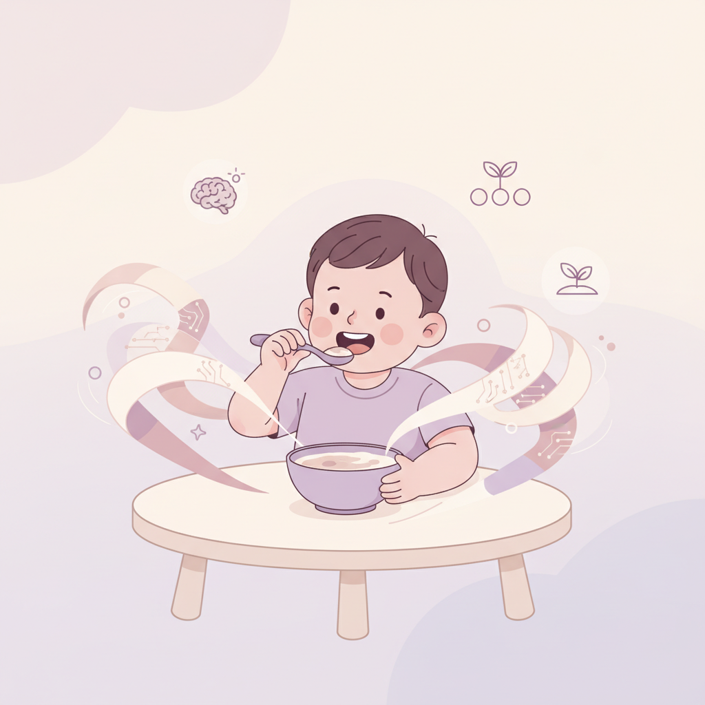 various small bowls of chopped fruits, vegetables, and soft protein on a child's placemat