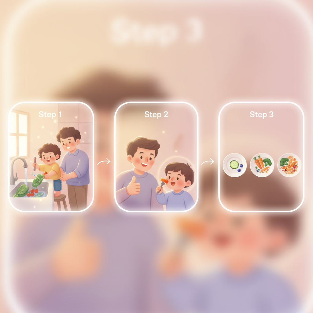 a toddler happily eating with their hands from a tray, surrounded by various soft food items