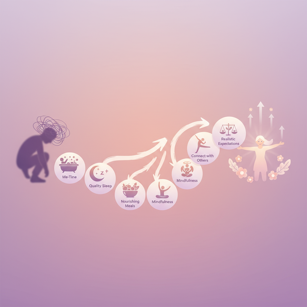 A parent meditating peacefully while their baby plays nearby, depicting a moment of self-care.