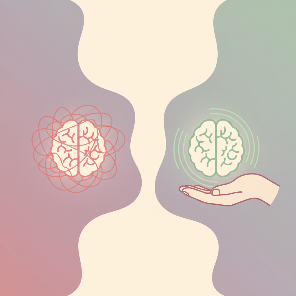 A parent reading a book on mindfulness while their baby is in a safe playpen, suggesting mental well-being practices.